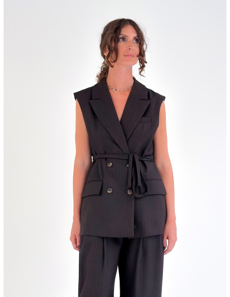 Gilet Gessato Doppiopetto con Cintura