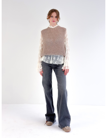 Maglia in pizzo trasparente con rouches