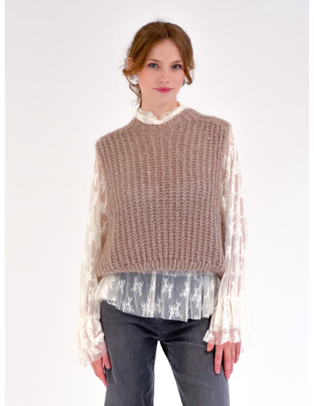 Maglia in pizzo trasparente con rouches