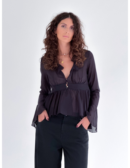 Blusa con rouches e manica a calla