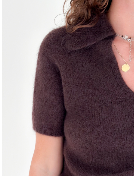 Wool Blend Half Sleeve Polo Sweater