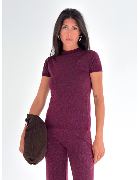 Short-sleeved lurex turtleneck