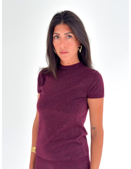 Short-sleeved lurex turtleneck