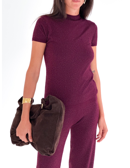 Short-sleeved lurex turtleneck