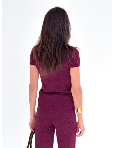 Short-sleeved lurex turtleneck