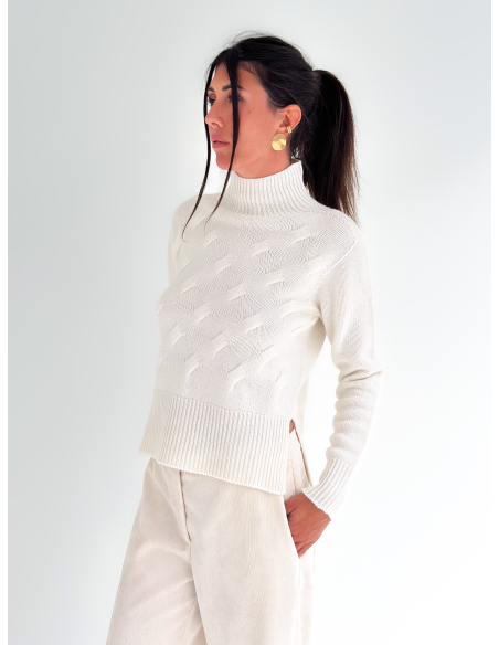 Braided High Neck Sweater 100% Wool