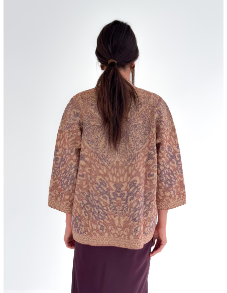 Ethnic lurex and jacquard cardigan
