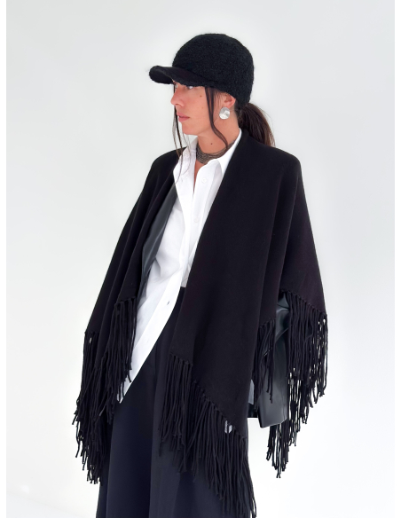 100% wool fringed cape
