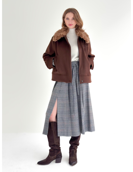 Caban con collo in eco pelliccia