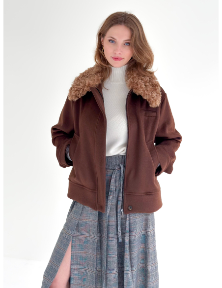 Caban with eco fur collar