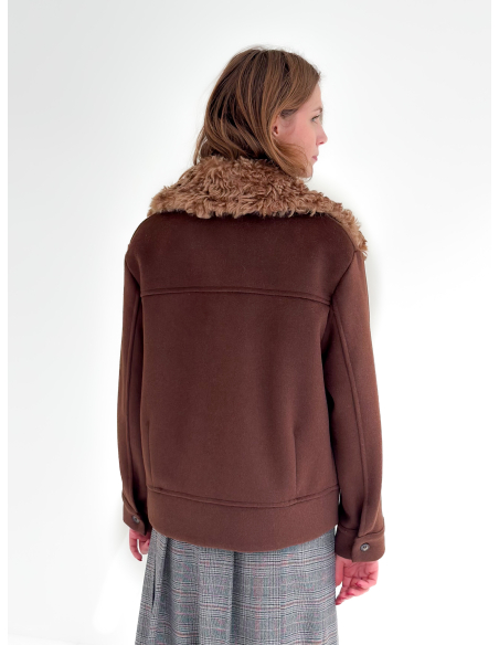 Caban con collo in eco pelliccia