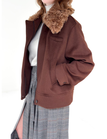 Caban con collo in eco pelliccia