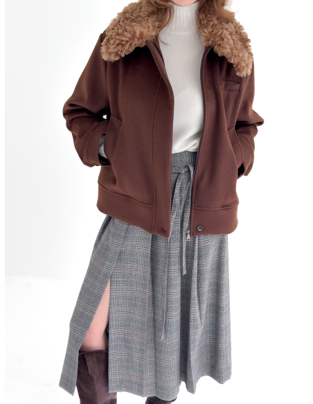 Caban with eco fur collar