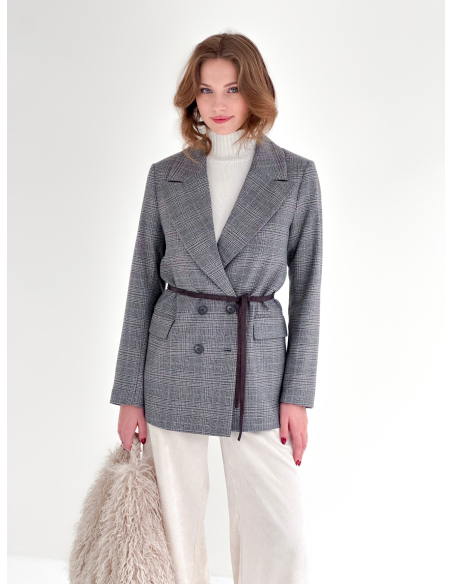 Double-breasted check jacket