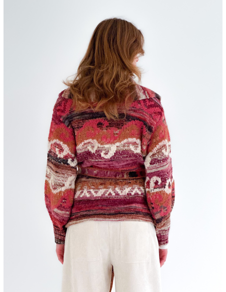 Ethnic Jacquard Cardigan with Belt