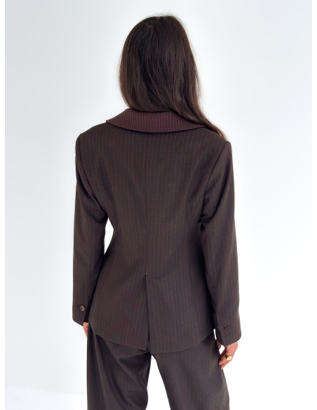 Single-breasted pinstripe jacket with ribbed collar