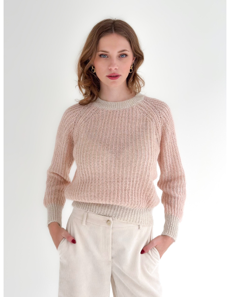Perforated sweater with lurex thread