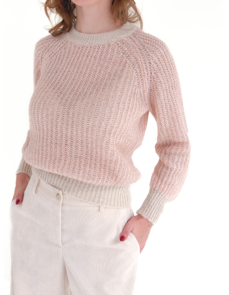 Perforated sweater with lurex thread