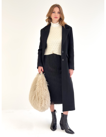 Single-breasted wool blend coat