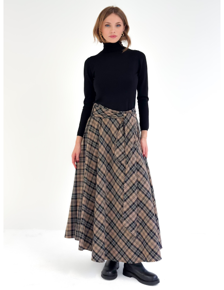 Checked Flannel Skirt with Sash