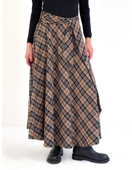 Checked Flannel Skirt with Sash