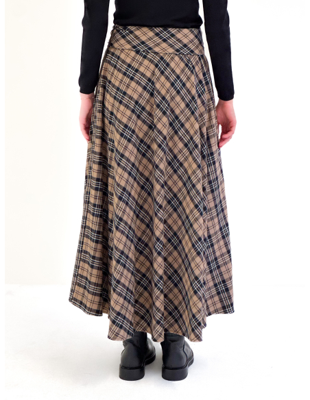 Checked Flannel Skirt with Sash