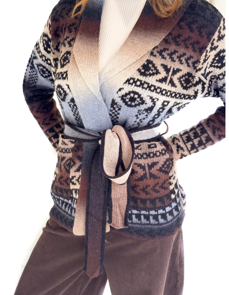 Cardigan Etnico Jacquard con cintura