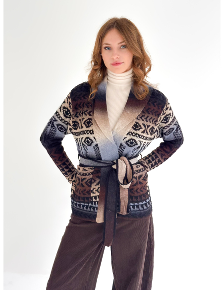 Cardigan Etnico Jacquard con cintura