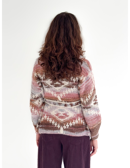 Ethnic Jacquard Cardigan with Belt