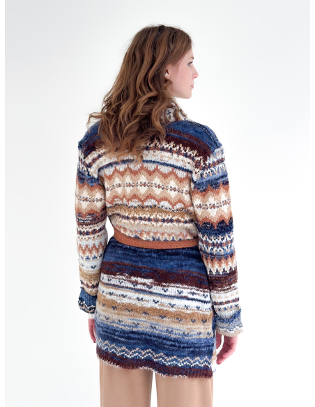 Ethnic Jacquard Cardigan with Belt