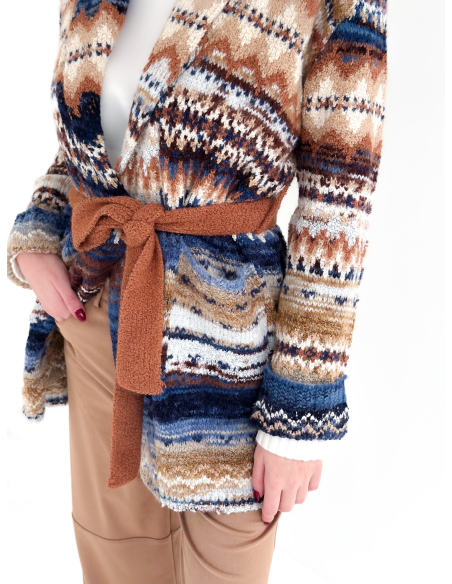 Cardigan Etnico Jacquard con cintura