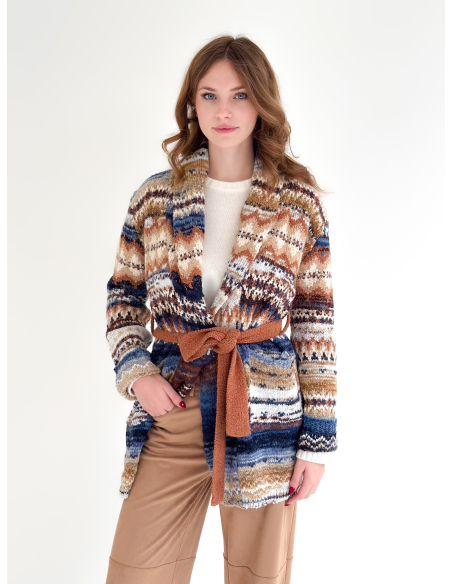 Ethnic Jacquard Cardigan with Belt