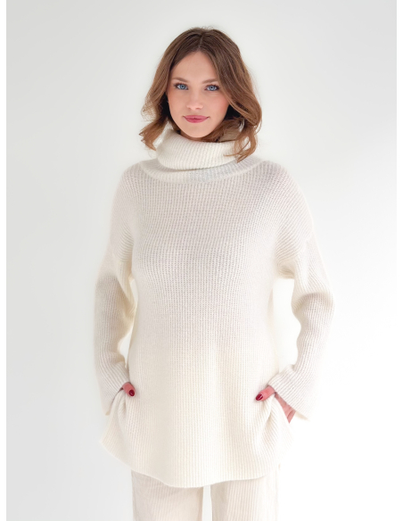 Maxi high-neck wool blend sweater