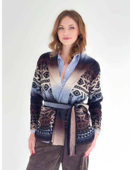 Ethnic Jacquard Cardigan with Belt