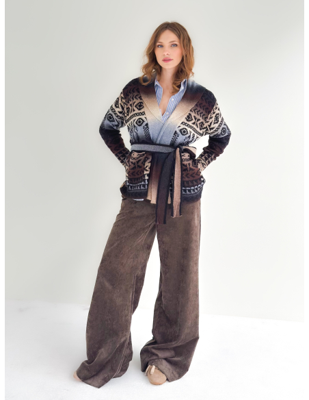 Ethnic Jacquard Cardigan with Belt