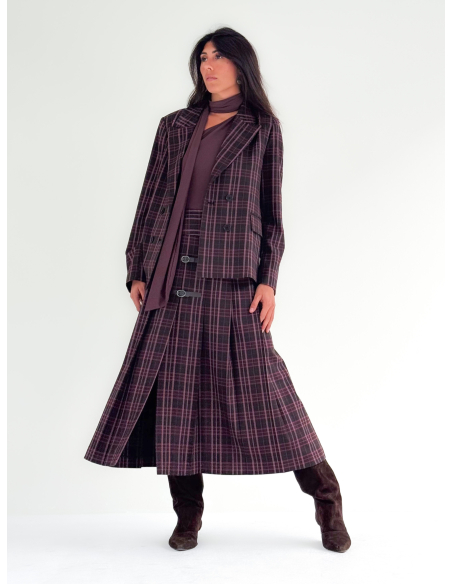 Maxi Pleated Check Skirt