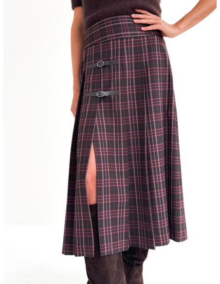 Maxi Pleated Check Skirt