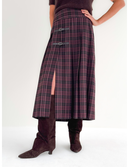 Maxi Pleated Check Skirt