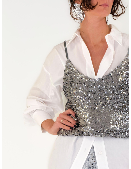Top Grey in paillettes con spallina regolabile
