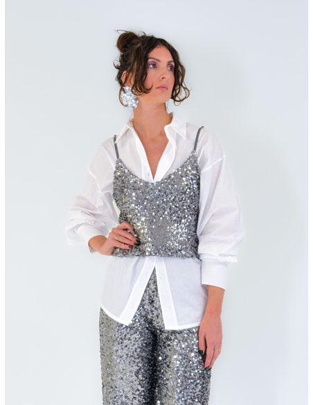 Grey sequin top with adjustable shoulder strap