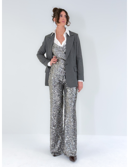 Top Grey in paillettes con spallina regolabile
