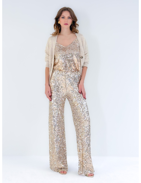 Top Champagne in paillettes con spallina regolabile