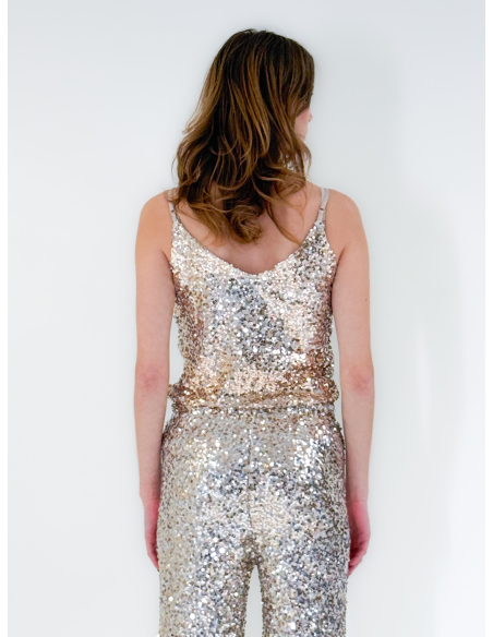 Top Champagne in paillettes con spallina regolabile