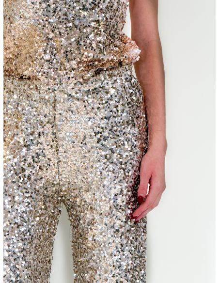 Top Champagne in paillettes con spallina regolabile