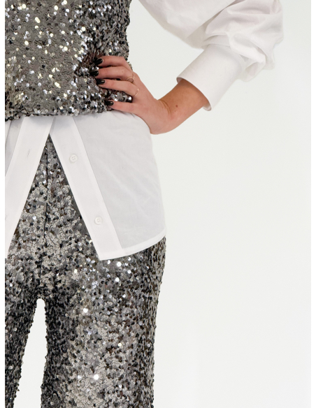 Grey sequin top with adjustable shoulder strap
