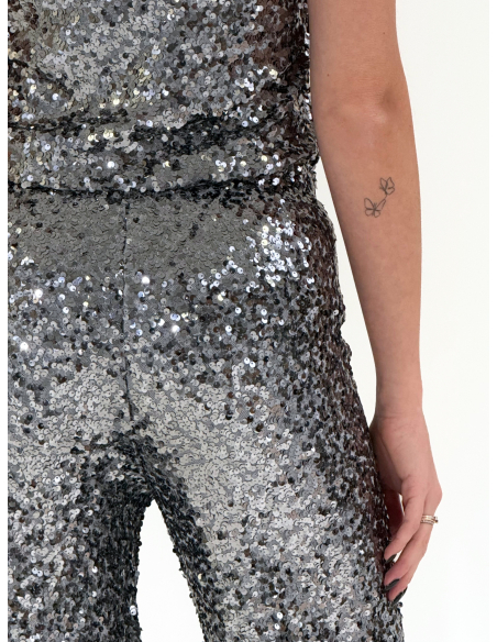 Top Grey in paillettes con spallina regolabile