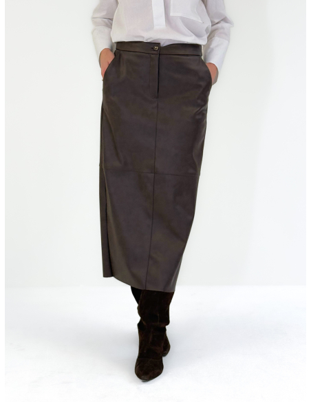 Gonna longuette in ecopelle