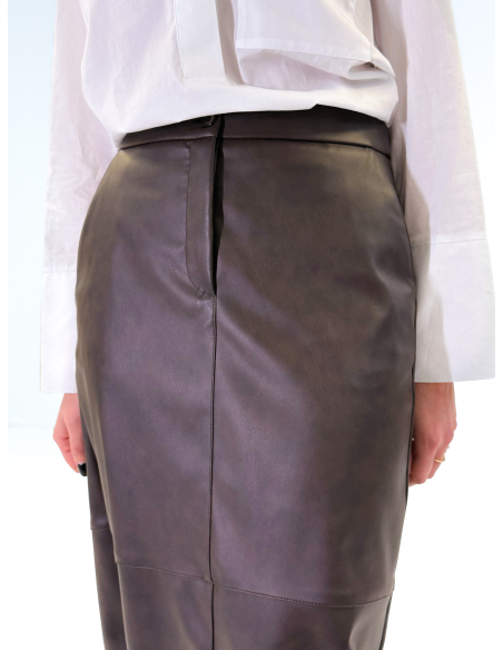 Gonna longuette in ecopelle