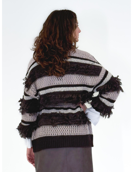 Jacquard cardigan with fringes and lurex thread