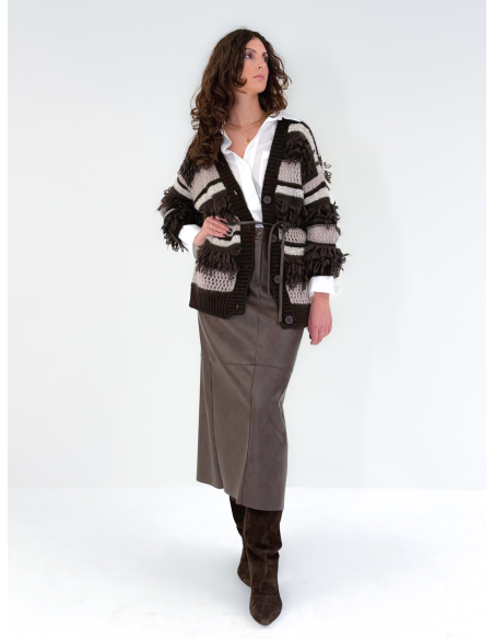 Jacquard cardigan with fringes and lurex thread